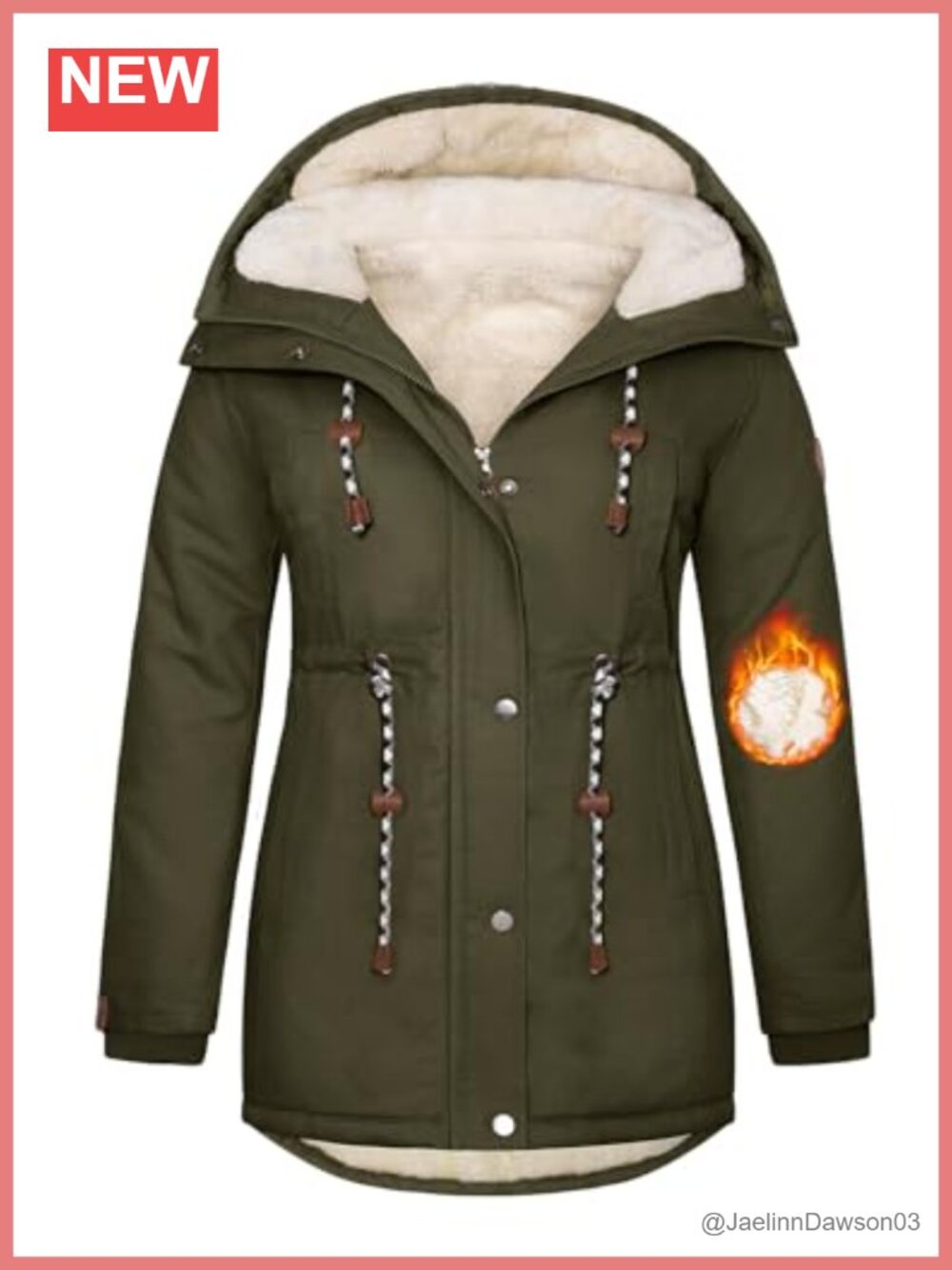 Plus Size Winter Parka Coat Fleece Lined Hooded Water Repellent Zip Up